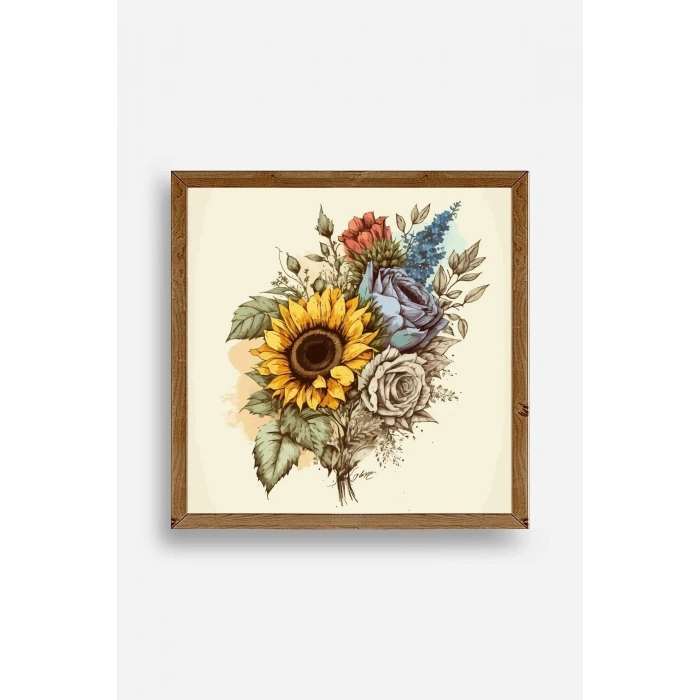 Ayçiçeği Ahşap Çerçeveli Tablo 42 x 42