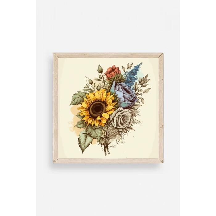 Ayçiçeği Ahşap Çerçeveli Tablo 42 x 42