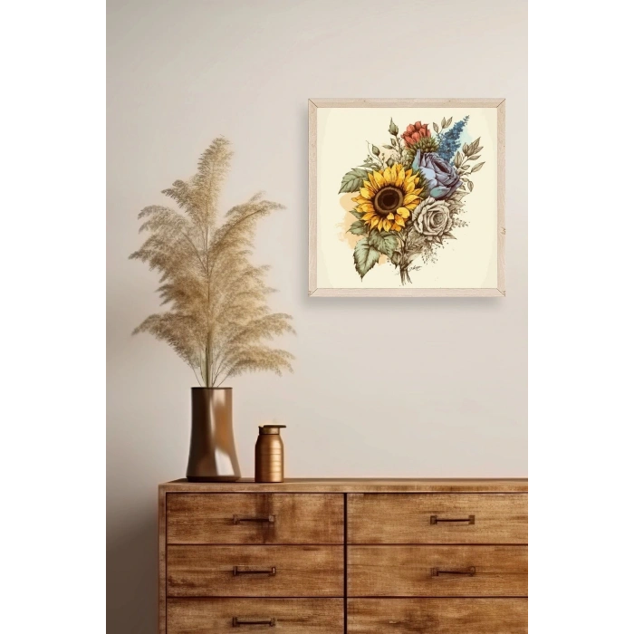 Ayçiçeği Ahşap Çerçeveli Tablo 42 x 42