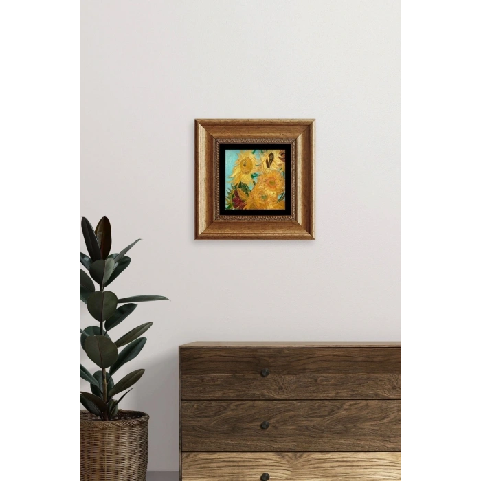 Ayçiçeği Çerçeveli Taş Tablo 20 cm