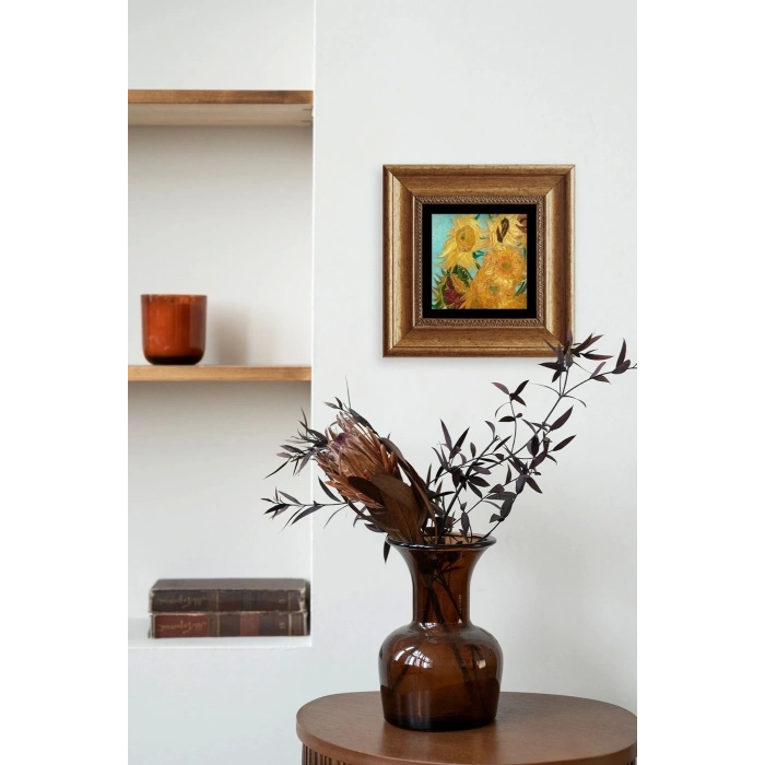 Ayçiçeği Çerçeveli Taş Tablo 20 cm