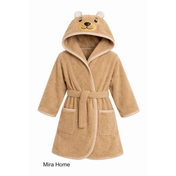 Ayıcık Figürlü Nakışlı Kapüşonlu Çocuk Bornozu