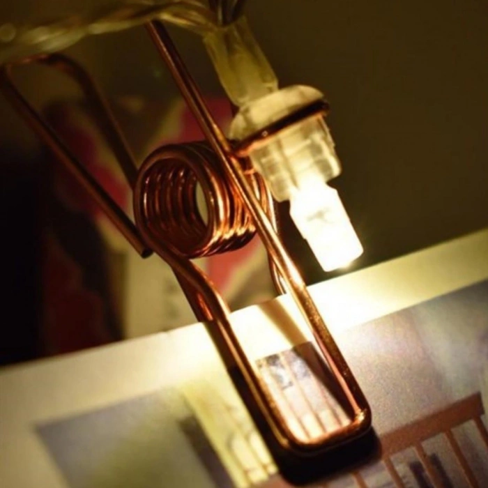 Bakır Renkli Led Işıklı Fotoğraf Asma Işık Süsleme Mandalları (5365)