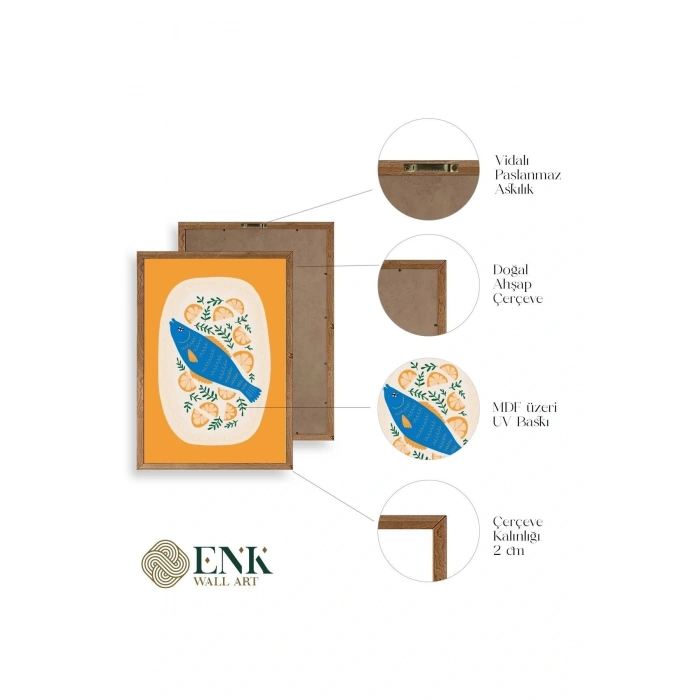 Balık Ahşap Çerçeveli Tablo 50 x 70