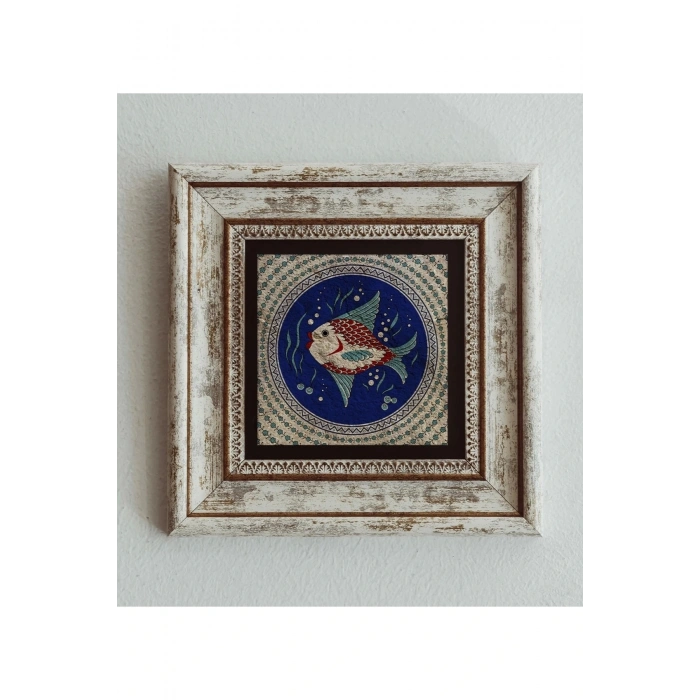 Balık Desenli Çerçeveli Taş Tablo , Çerçeveli Taş Duvar Dekoru 20 cm