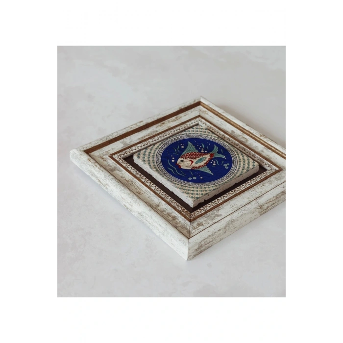 Balık Desenli Çerçeveli Taş Tablo , Çerçeveli Taş Duvar Dekoru 20 cm