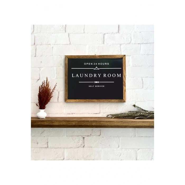 Banyo Laundry Room Siyah Zemin Ahşap Çerçeve 50 x 110