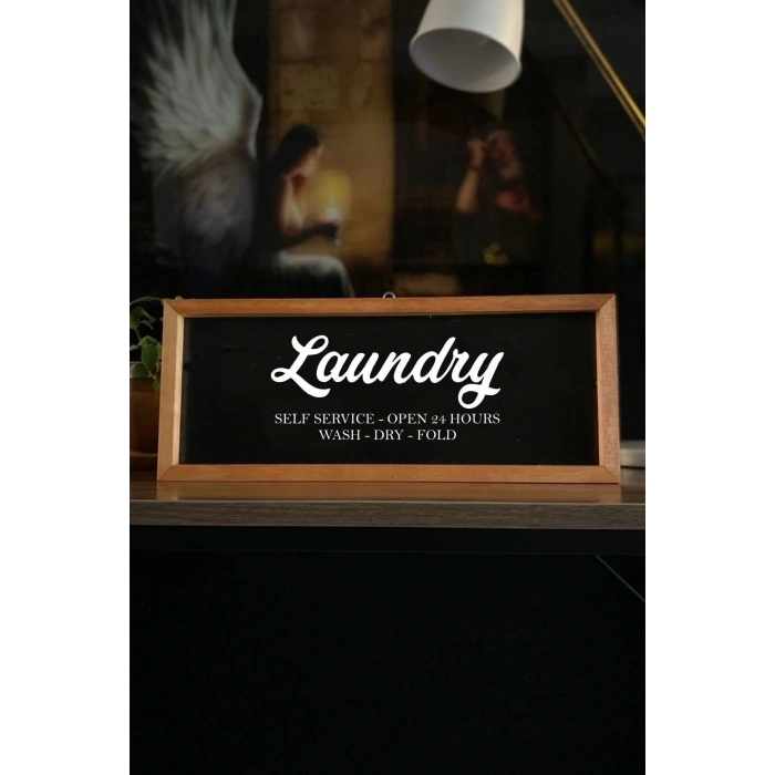 Banyo Siyah Zemin Laundry-self Service Ahşap Çerçeve 50 x 110
