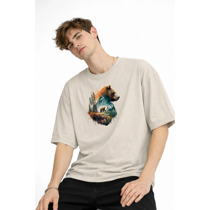 Bear2 - Oversize Tişört BEJ