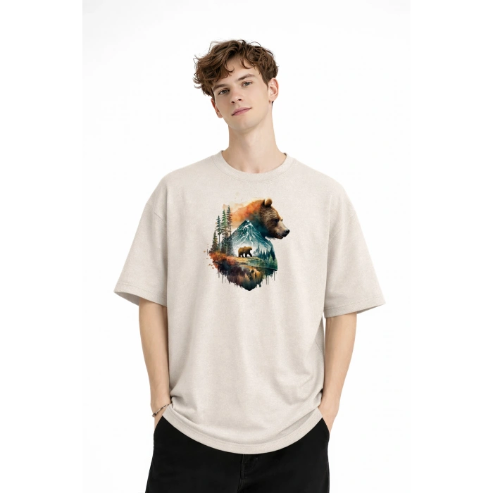 Bear2 - Oversize Tişört BEJ