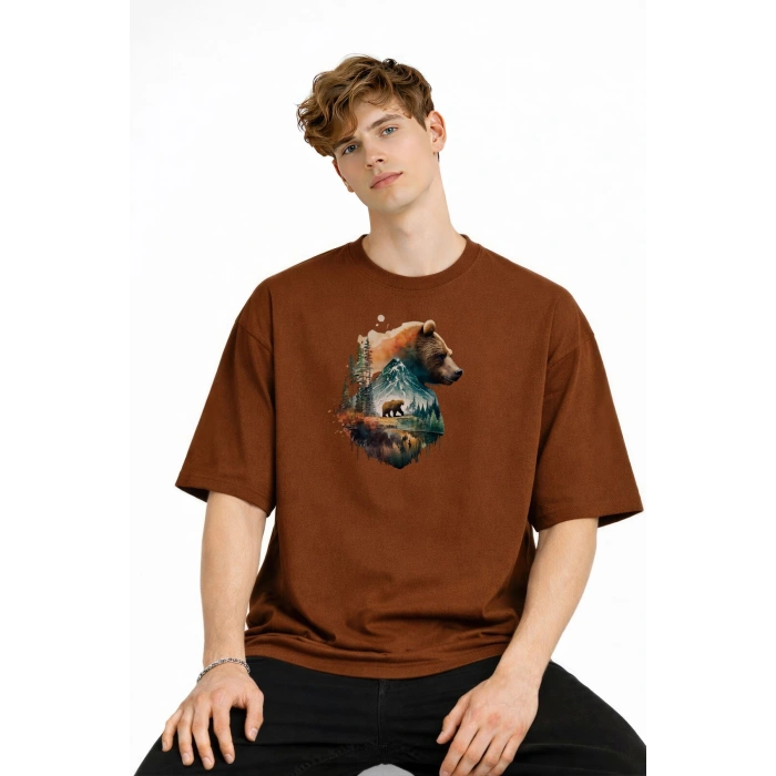 Bear2 - Oversize Tişört KAHVE