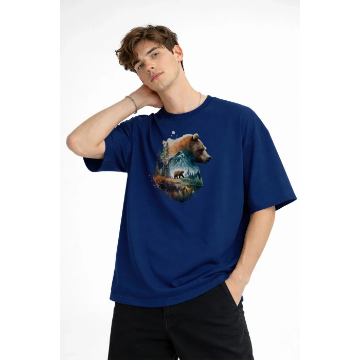 Bear2 - Oversize Tişört Koyu Mavi