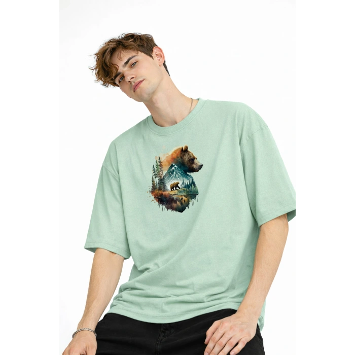 Bear2 - Oversize Tişört SU YESILI