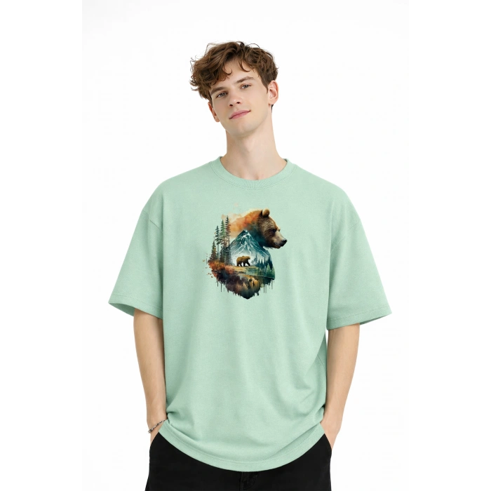 Bear2 - Oversize Tişört SU YESILI