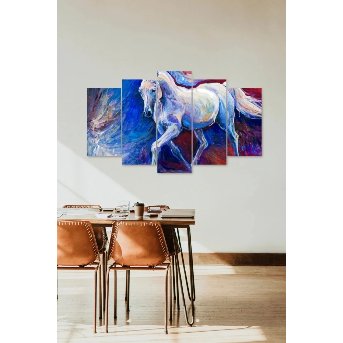 Beyaz At Manzara 5 Parçalı Mdf Tablo 60 x 100