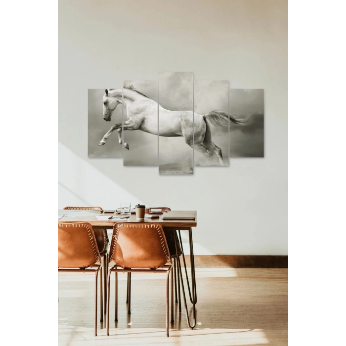 Beyaz At Manzarası 5 Parçalı Mdf Tablo 60 x 100