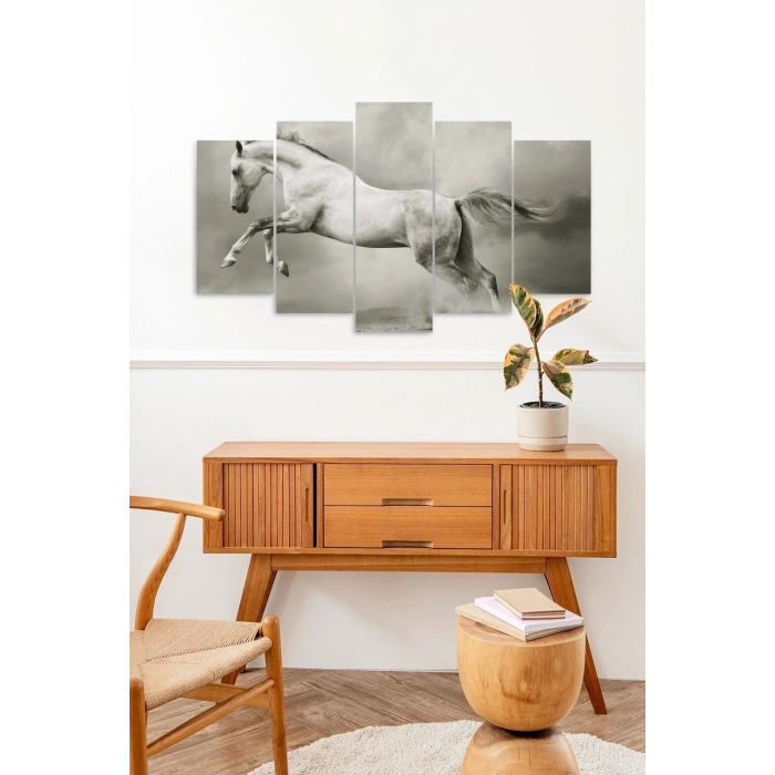 Beyaz At Manzarası 5 Parçalı Mdf Tablo 60 x 100