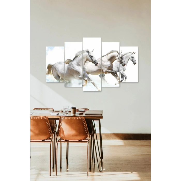 Beyaz At Manzarası 5 Parçalı Mdf Tablo 60 x 100