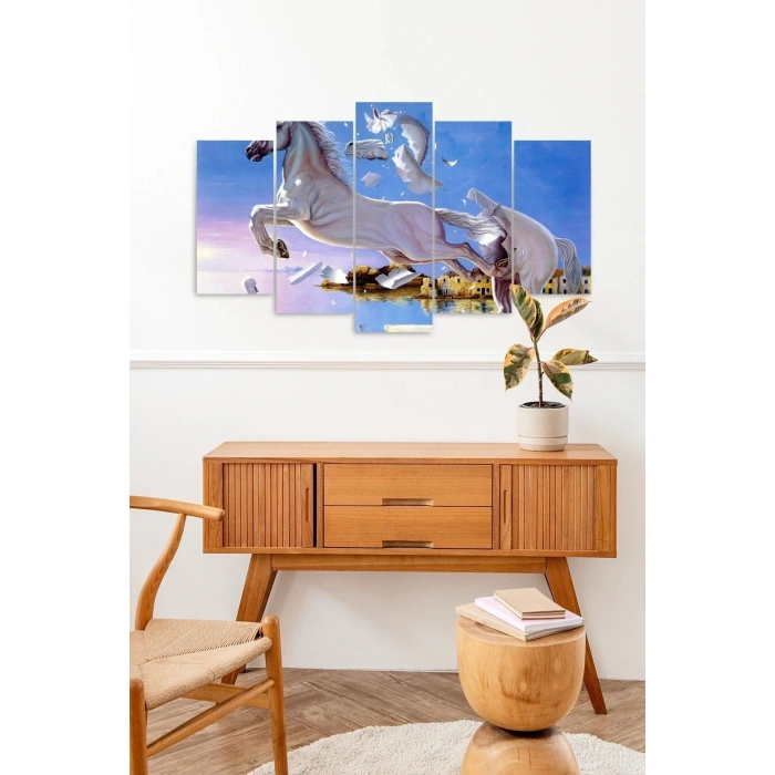Beyaz Atlar 5 Parçalı Mdf Tablo 60 x 100