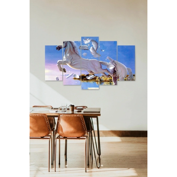 Beyaz Atlar 5 Parçalı Mdf Tablo 60 x 100