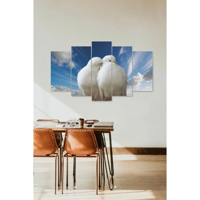 Beyaz Güvercin Aşk 5 Parçalı Mdf Tablo 60 x 100