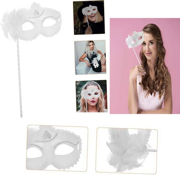 White Sparkly Handle Photo Shoot Mask