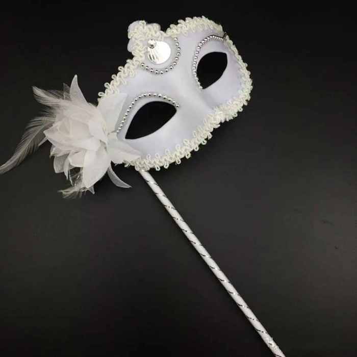 White Sparkly Handle Photo Shoot Mask