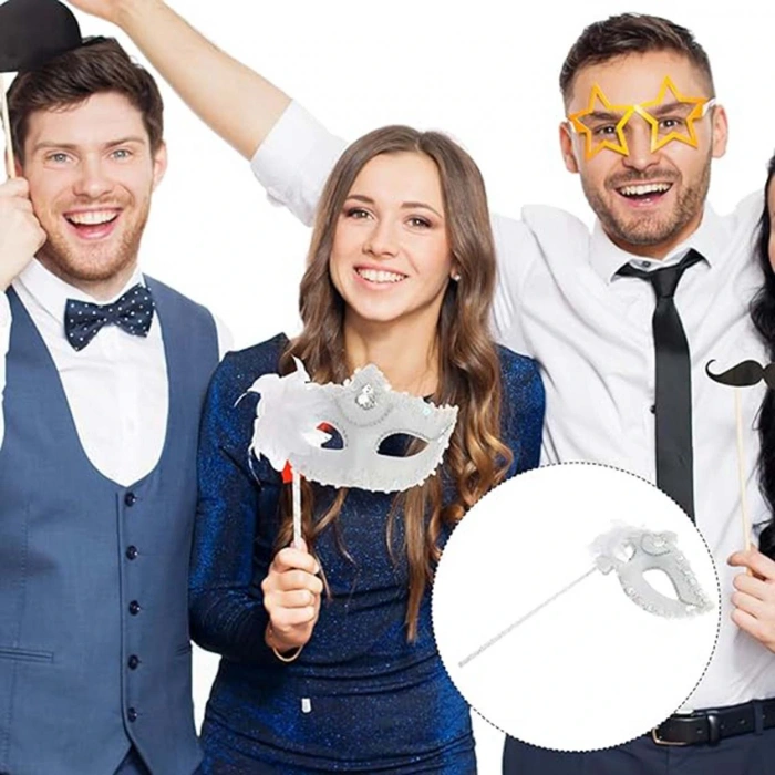 White Sparkly Handle Photo Shoot Mask