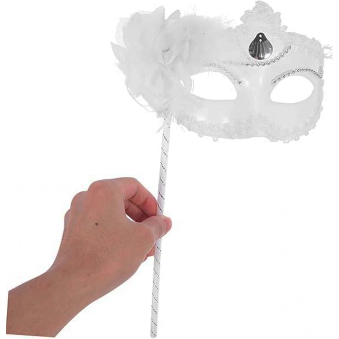 White Sparkly Handle Photo Shoot Mask