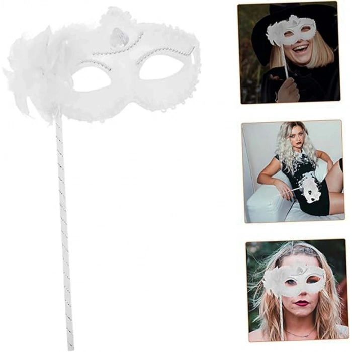 White Sparkly Handle Photo Shoot Mask