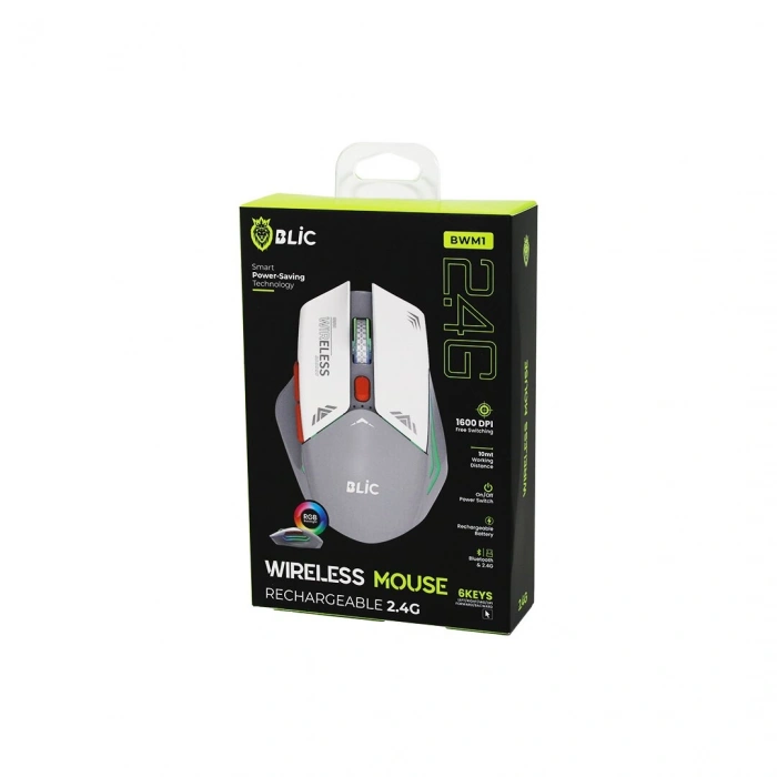 BEYAZ KABLOSUZ MOUSE 2.4G 10M DİSTANCE WİRELESS - KABLOSUZ 1600DPI OYUN FARE BWM-1 (5365)