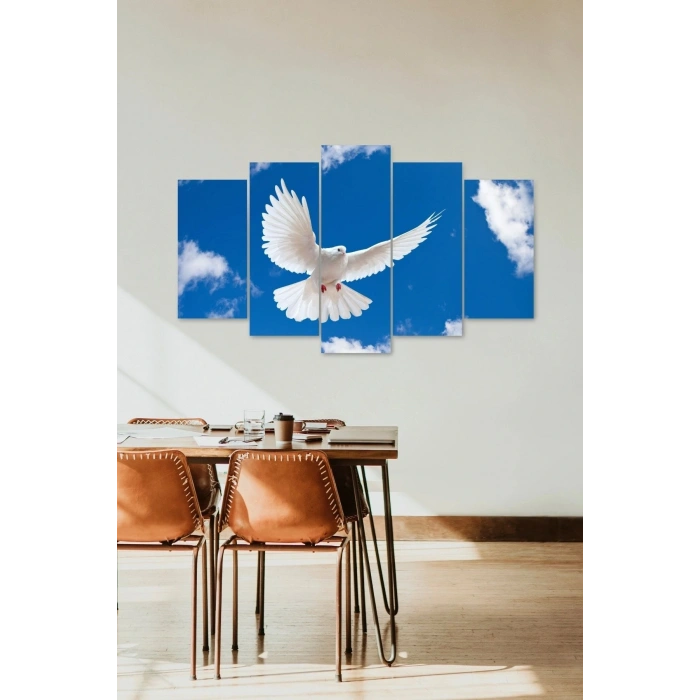Beyaz Kuş 5 Parçalı Mdf Tablo 60 x 100