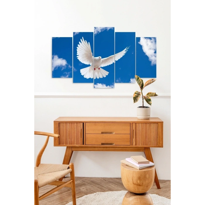 Beyaz Kuş 5 Parçalı Mdf Tablo 60 x 100