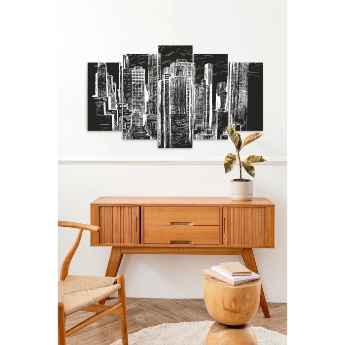 Binalar Manzara 5 Parçalı Mdf Tablo 60 x 100