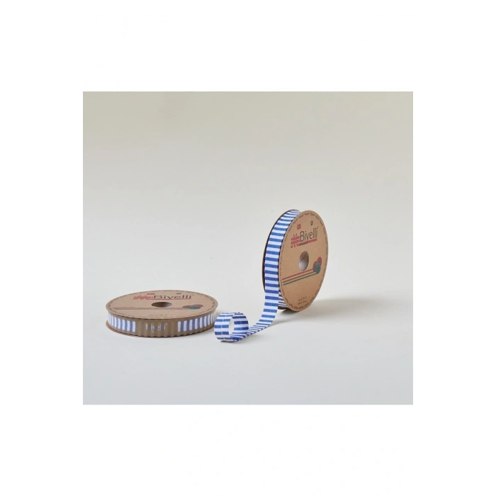 Biye Kalın Çizgili Katlı F01 Mavi 2 cm 25 Metre %65 Koton %35 Polyester