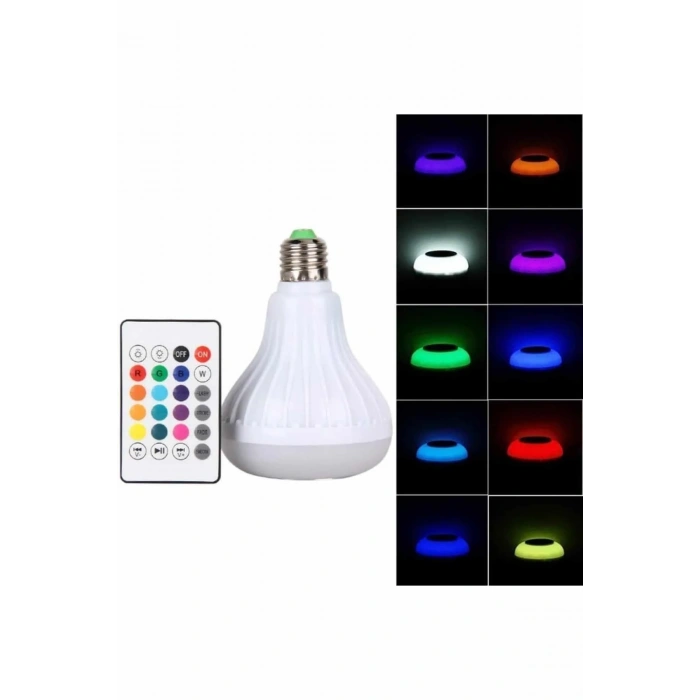 Bluetooth Hoparlörlü Renkli Led Ampul E27 Duy Tipi 12w