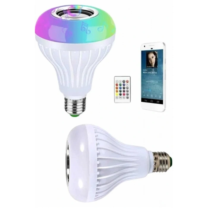 Bluetooth Hoparlörlü Renkli Led Ampul E27 Duy Tipi 12w