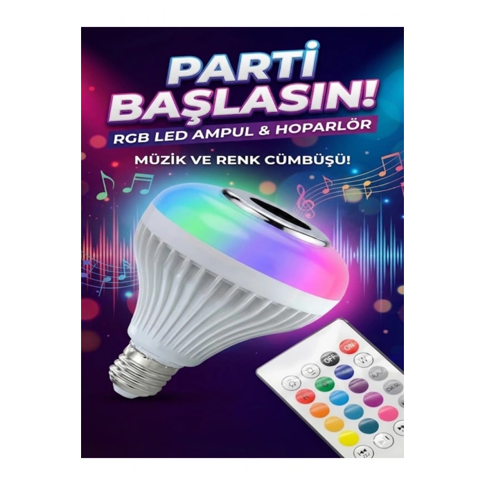 Bluetooth RGB LED Hoparlörlü Akıllı Ampul - Renkli Müzikli Lamba ve Kumanda