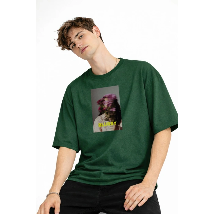 Blurry - Oversize Erkek Tişört HAKI