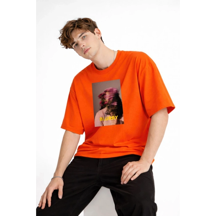Blurry - Oversize Erkek Tişört TURUNCU