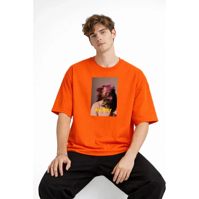 Blurry - Oversize Erkek Tişört TURUNCU