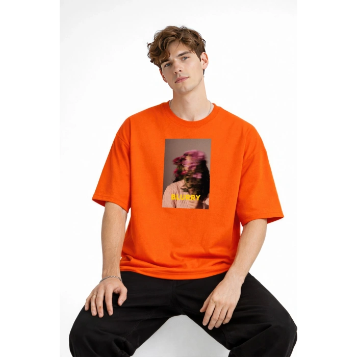 Blurry - Oversize Erkek Tişört TURUNCU