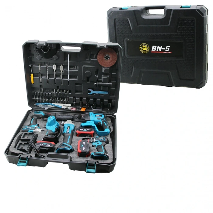 BN-5 5PC MASTER ELECTRIC TOOL SET RECHARGEABLE=36V -5.0Ah DRILL - HILTI - GRINDING - NUT REMOVAL - BRANCH PRUNING SAW IN PLASTIC BAG (5365)