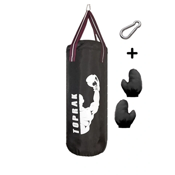 Boks Torbası Eldiven Ve Karabina Hediyeli İçi Dolu 60x22cm Siyah