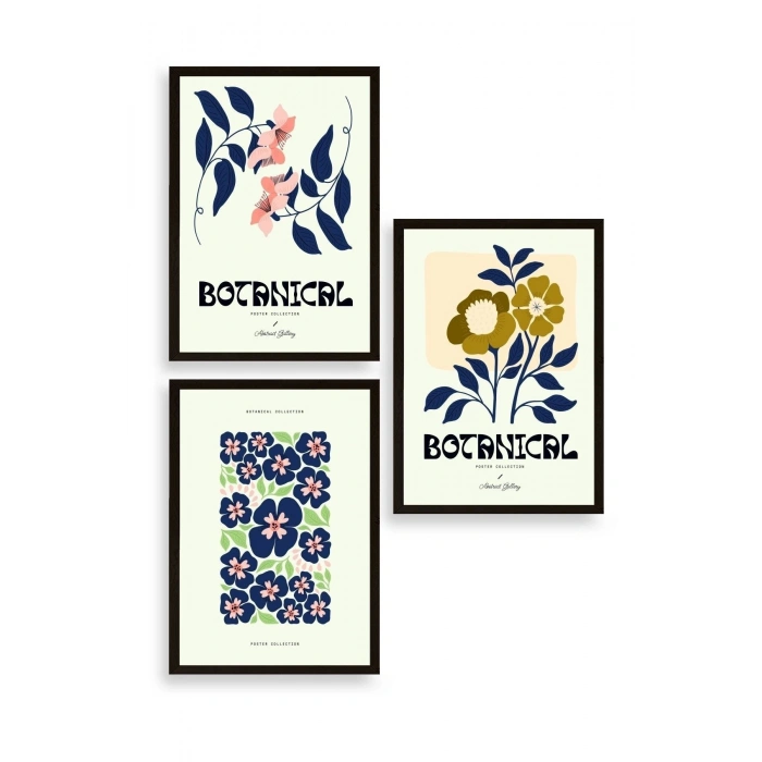 Botanik Üçlü Ahşap Çerçeveli Tablo 23 x 30