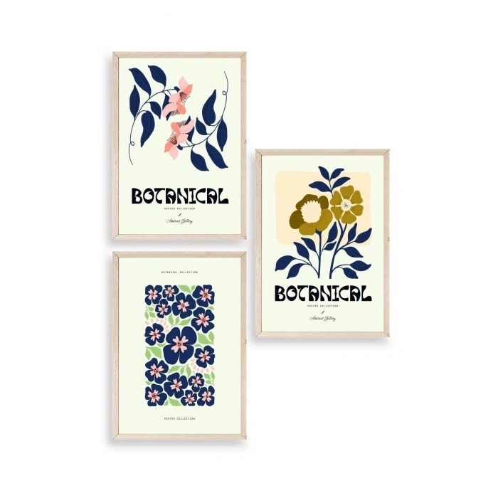 Botanik Üçlü Ahşap Çerçeveli Tablo 23 x 30