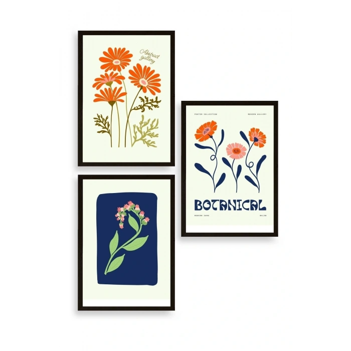 Botanik Üçlü Ahşap Çerçeveli Tablo 23 x 30