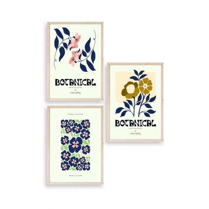 Botanik Üçlü Ahşap Çerçeveli Tablo 23 x 30