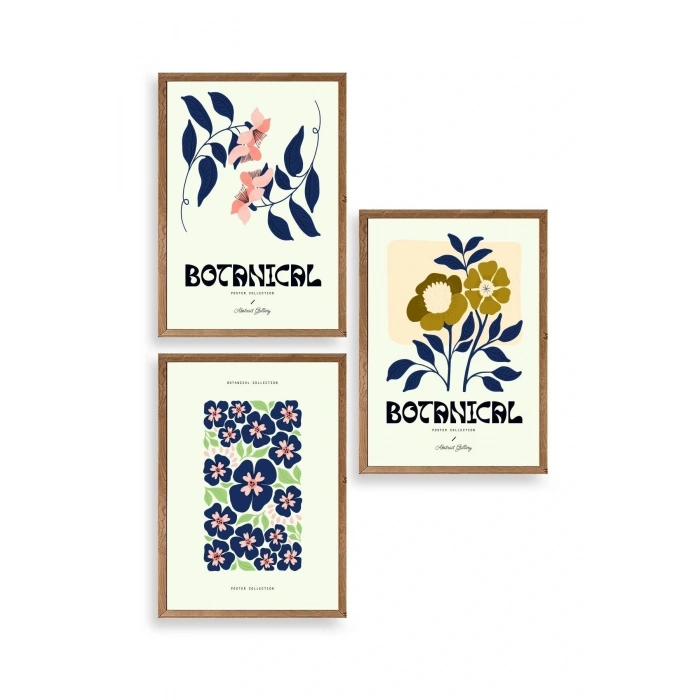 Botanik Üçlü Ahşap Çerçeveli Tablo 23 x 30