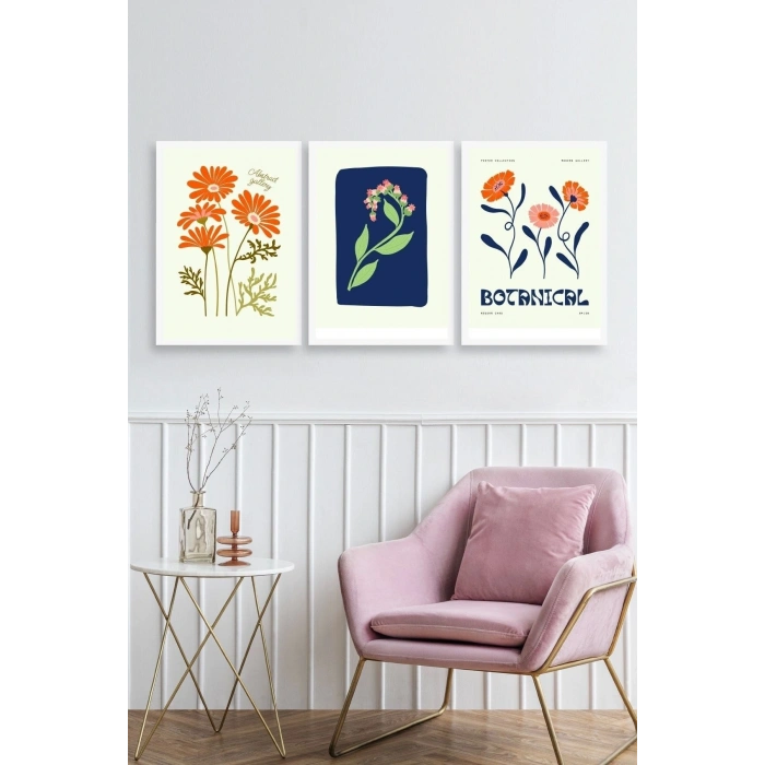 Botanik Üçlü Ahşap Çerçeveli Tablo 23 x 30